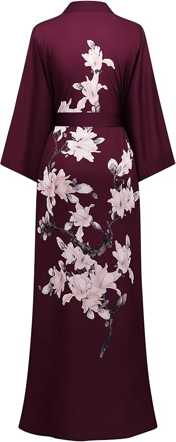 BABEYOND Kimono Robe Cover up with Box Long Floral Satin Sleepwear Silky Bathrobe Bachelorette Robe