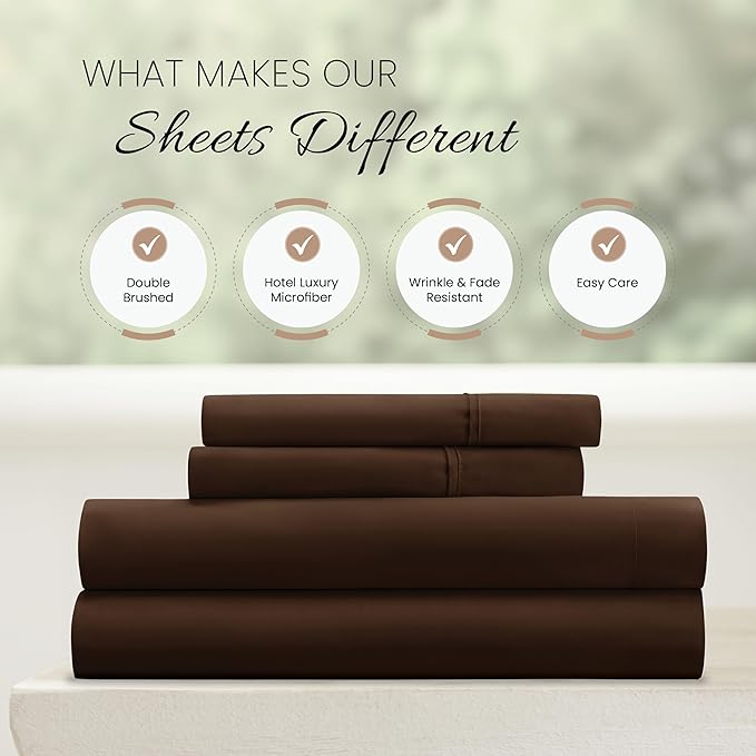 Linen Market Bed Sheets for Cal King Size Bed (Chocolate) - Sleep Better Than Ever with These Soft and Cooling California King Sheets - Deep Pocket Fits 16" Thick Beds - 4 Piece Cal King Sheet Set