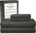 100% Cotton Sheets King Size Sheets Set With Fitted Sheet & Pillowcase Sets, 400 Thread Count Sateen Weave 4 Piece Deep Pocket King Sheet Set, Soft & Comfy Naturally Cool Luxury Bedding- Charcoal