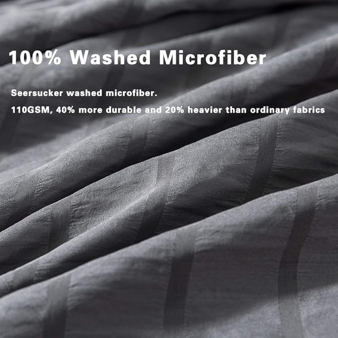 AveLom Seersucker Duvet Cover Set Full Size (80 x 90 inches), 3 Pieces (1 Duvet Cover + 2 Pillow Cases), Dark Gray Ultra Soft Washed Microfiber, Textured Duvet Cover with Zipper Closure, Corner Ties