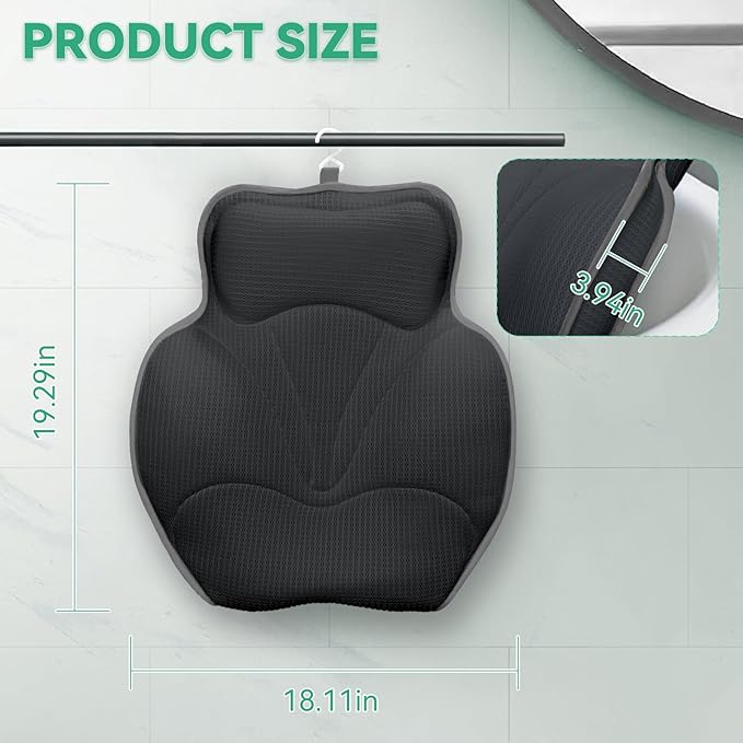 Bath Pillows for Tub - Luxury Bathtub Pillow Neck, Head, Back Support, Soft 4D Mesh Fabric and Non-Slip Suction Cups & Quick Dry, Comfort Fits All Tubs, Relaxation Spa Gift, Grey