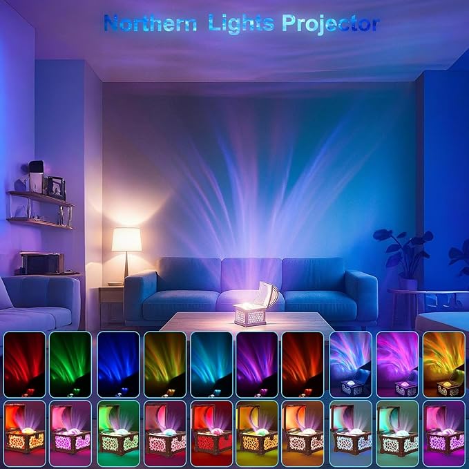 Treasure Box Northern Lights Projector, Galaxy Aurora Night Light Projector with 8 Colors, White Noises, Timer & Remote Control, Ceiling Projection Ambient Lighting for Bedroom Gaming Room Gifts, Pink