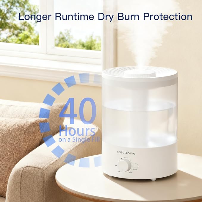 MegaWise Topfill 7-colour Night light humidifier for Kid bedroom with 3.5L Large Capacity, No leakage Design Fine Mist Output Auto Shutoff, Essential Oil Safe Tank