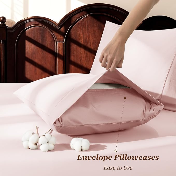 LBRO2M 1000 Thread Count 100% Egyptian Cotton Sheets Set King Size, 4 Piece Sets Bed Sheet Deep Pocket Sheet Set 16" Soft Comfortable All Season (King, Pink)