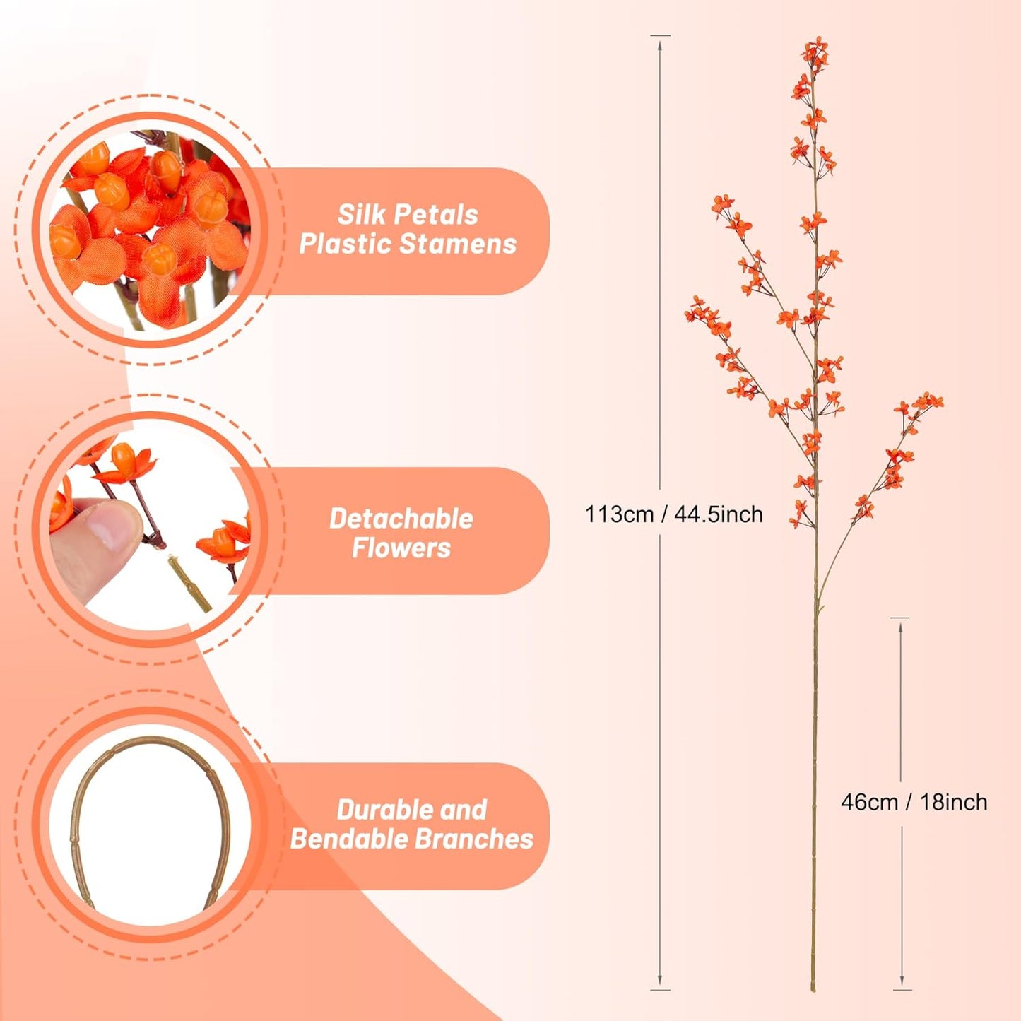 4Pcs Fake Flowers Blossom Branches Artificial Flowers for Indoor Decor, Faux Long Stem Realistic Indoor Plants for Vase Wedding Home Office Bedroom Party Table Centerpieces Decor