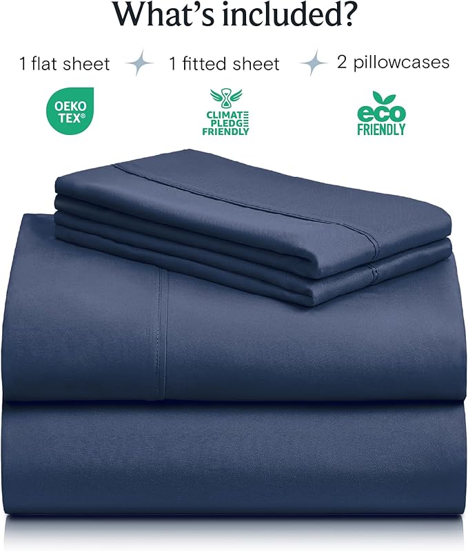 LuxClub 4 PC King Sheet Set, Deep Pockets Wrinkle Free Cooling Bed Sheets Hotel Bedding for Women, Men, Includes 1 Fitted Sheet, 1 Flat Sheet and 2 Pillowcases-Soft Navy
