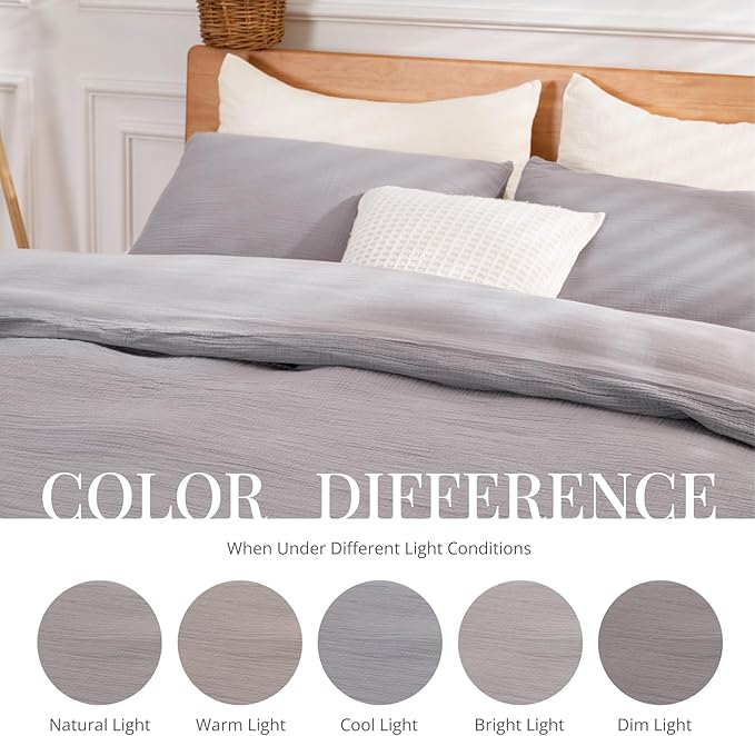 Gray Duvet Cover Queen Size, 100% Sandwashed Cotton Soft Queen Duvet Cover Set 3 Pieces with Zipper Clousre & Corner Buttons (Gray, Queen 90 x 90)