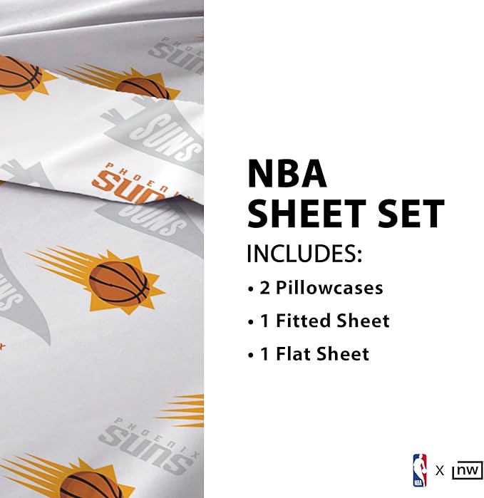 Northwest Officially Licensed Phoenix Suns NBA Full Size Sheet Set – Soft Team Logo Bedding for Dorms, Bedrooms, Fan Caves & Game Day Style