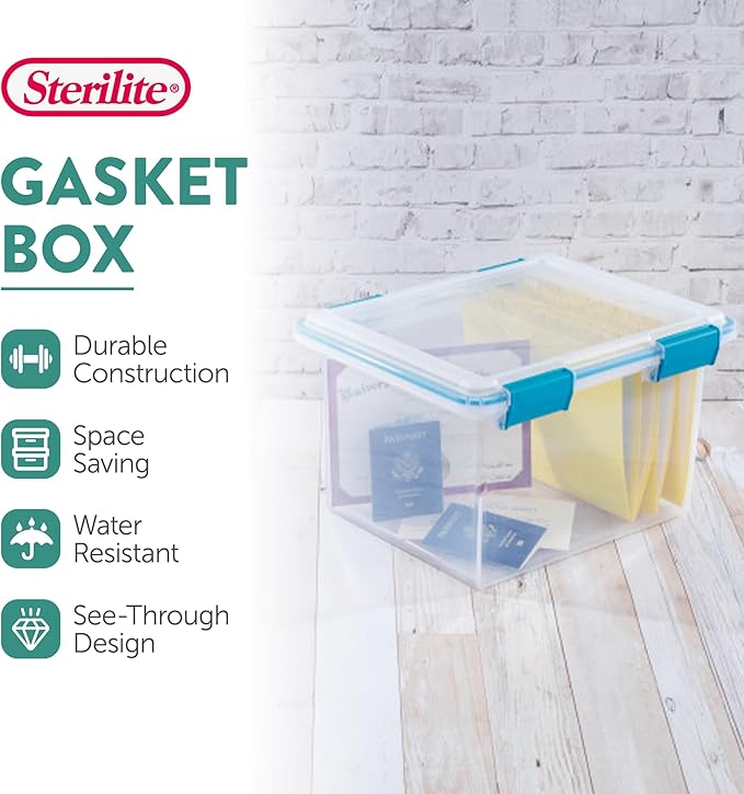Sterilite 16-Pack Gasket Box, Weather-Resistant Storage Bins with Latching Lids, 32 Quart - Heavy-Duty Organizing Containers for Closet, Bathroom, and Office