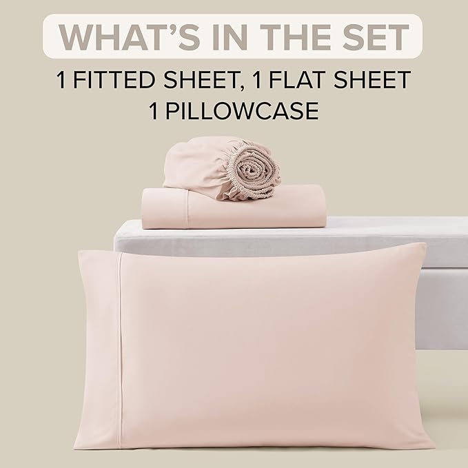 UGG Twin XL Sheet Set 3-Piece Luxury Cooling Sheets Deep Pockets Premium Bedding with 1 Sham Machine Washable, for Dorm Essentials & College Bedding, Twin XL, Shell Light Pink (Hedi)