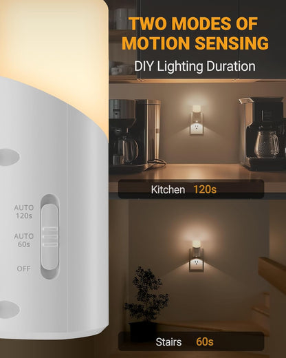 Lyridz LED Plug-in Night Light with 360° Motion Sensor, 1-150 Lumens Dimmable Nightlights Indoor for Bathroom, Bedroom, Hallway, Stairs, Pet House, 2 Pack