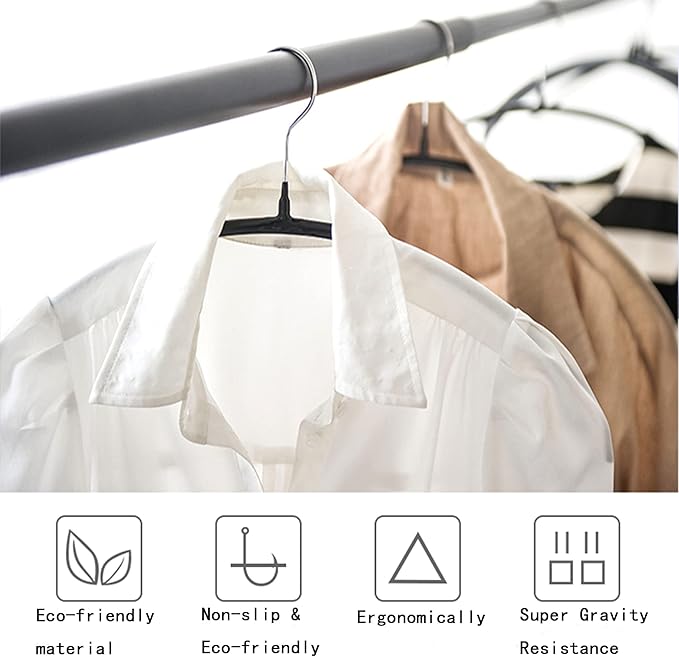 Gold Hangers 50 Pack - Heavyduty Non Slip Slimline Suit Jacket T Shirt Hangers - Space Saving (Black)