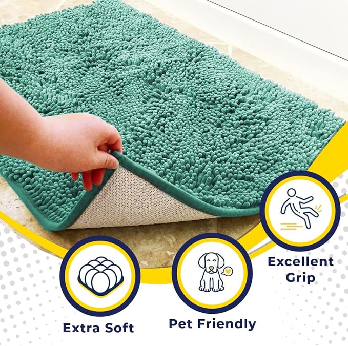 Muddy Mat® Shown on TV–Super Absorbent Microfiber Dog Door Mat for Muddy Paws, Non-Slip Washable Pet Rug, Quick Dry Chenille Entryway Carpet, Machine Washable Indoor Outdoor mat–Seafoam Green 59"x35"