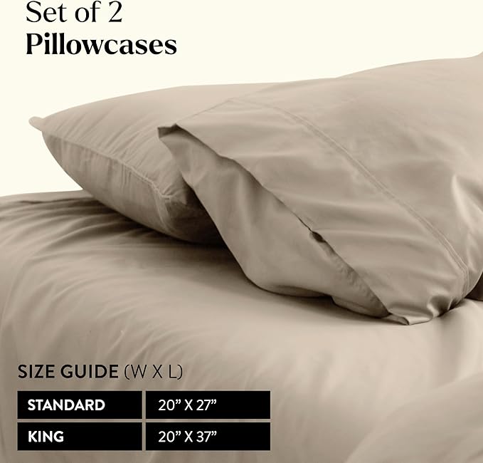 Miracle Made Luxe Soft Cooling Pillowcase, 2-Piece Silver-Infused Cotton Fabric, Cool and Breathable Case for Sensitive Skin, King/Cali King Size Covers, Sand