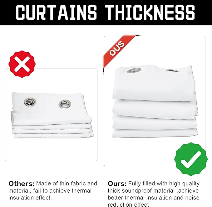 Extra Long 100% Blackout Curtains 3-in-1 Heavy Duty Soundproof Curtains Thermal Insulation Drapes Doorway Heat Insulating Curtains for Bedroom Living Room (1 Panel, White, 50" x 120")