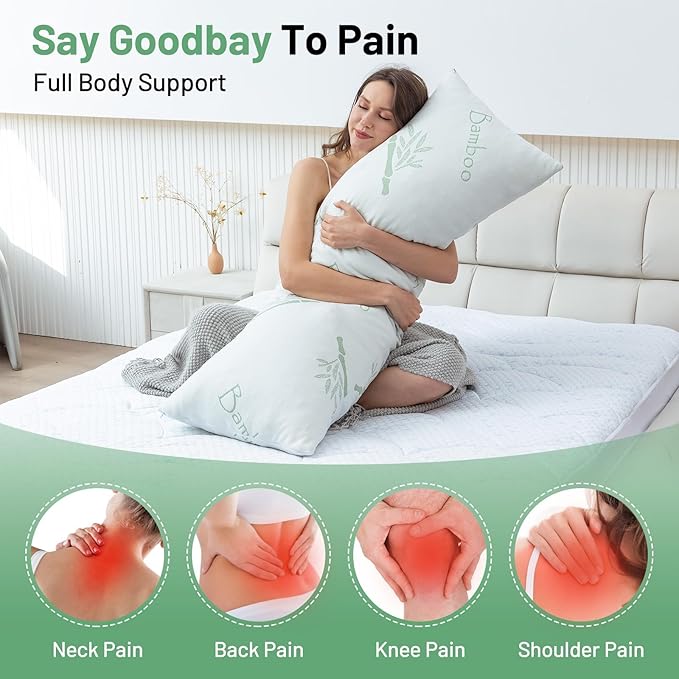 Body Pillow for Adults, Memory Foam Long Pillow for Side Sleeper, Fluffy and Firm Full Body Pillow with Removable Pillowcase,Adjustable Filling,20×54 Inch,Green
