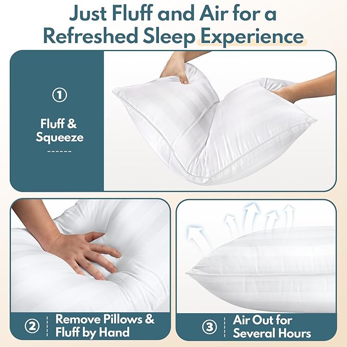DIORIS Pillows Queen Size Set of 2 - Luxury Hotel Bed Pillows for Sleeping, Premium Fluffy Soft Down Alternative Fill Pillows for Back, Stomach, Side Sleepers, Supportive, Breathable, Skin-Friendly