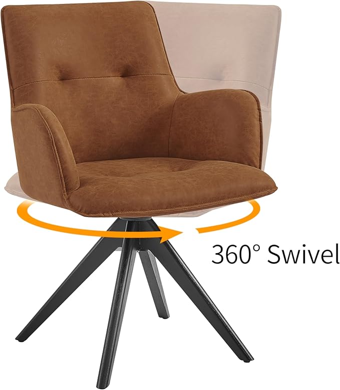 Art Leon Home Office Desk Chair - Faux Leather Upholstered Accent Armchair, Mid Century Swivel Chair with Black Oak Wood Legs for Small Space Living Room Bedroom, Brown