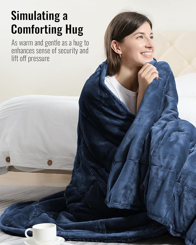 Sivio Sherpa Fleece Weighted Blanket for Adult, 15 lbs Flannel Cozy Plush Bed Blankets, Fuzzy Sherpa Weighted Blankets Full Size, Super Soft Blanket for Sofa, 48 x 72 inches, Navy Blue