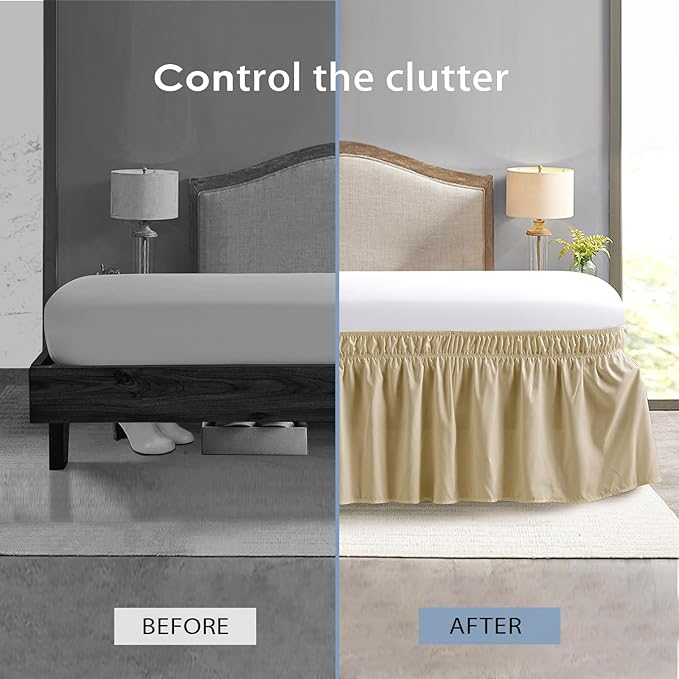 FreshCulture Full Bed Skirt, Elastic Wrap Around Bed Skirt Full Bed, Easy Fit with 22-Inch Tailored Drop, Hotel Quality Dust Ruffle for Full Size Bed, Bed Skirt Full Size (Beige)