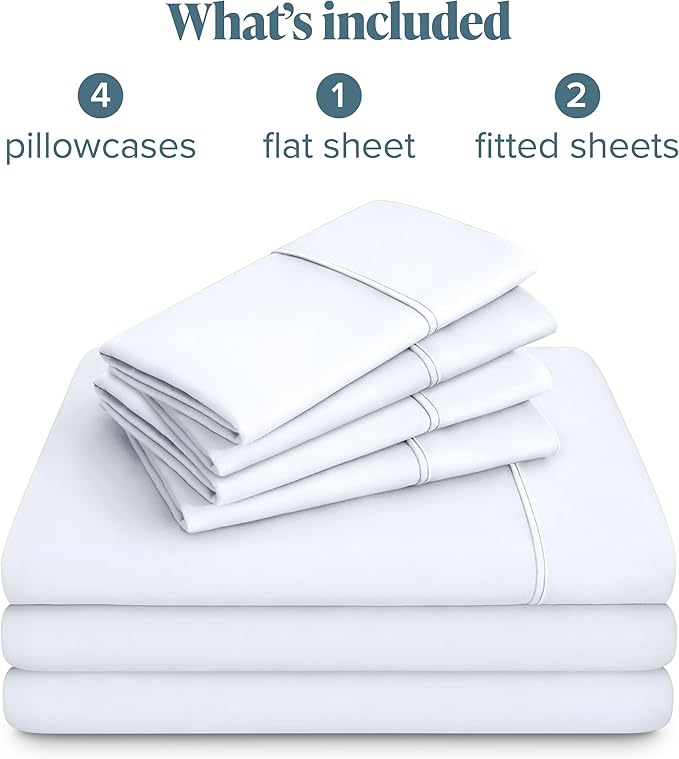 Bare Home Hotel Luxury Split California King Sheet Set, Extra Soft, Deep Pockets, Easy Fit, Cooling & Breathable, Wrinkle, Fade, Stain Resistant, Includes 4 Pillowcases (Split Cal King, White)