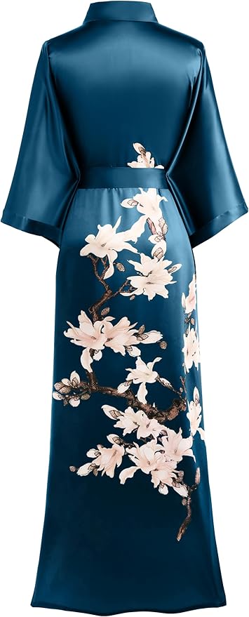 BABEYOND Kimono Robe Cover up with Box Long Floral Satin Sleepwear Silky Bathrobe Bachelorette Robe