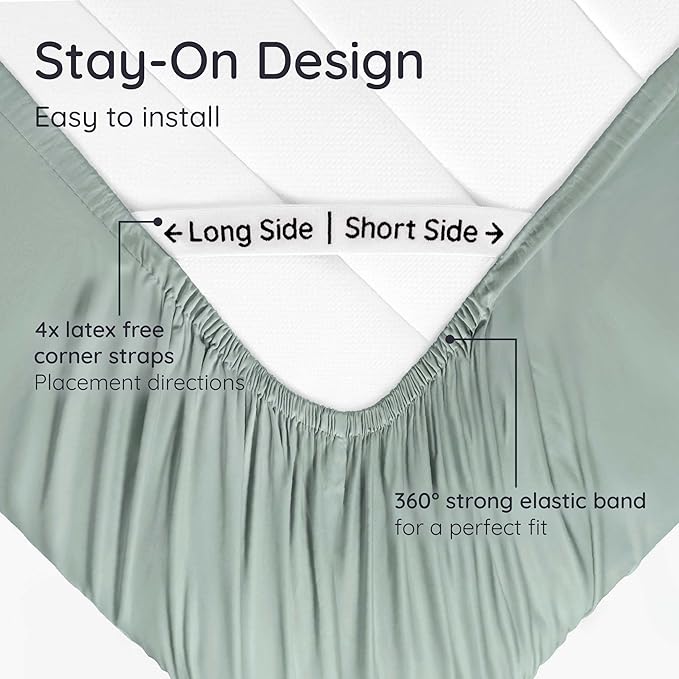 Bambaw 100% Viscose Derived from Bamboo Fitted Sheet Twin Size, 15’’ Deep Pocket Twin Fitted Sheet Only with Corner Straps, Cooling & Soft (Sea Glass)