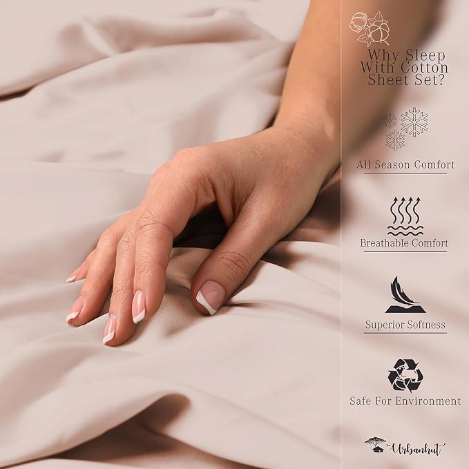 URBANHUT 800 Thread Count 100% Cotton Twin Size Sheets, Luxury 4 Piece Twin Bedsheets, Hotel Sheets Sateen Finish - Better Than Egyptian, 14" Elasticized Deep Pocket - Blush Pink
