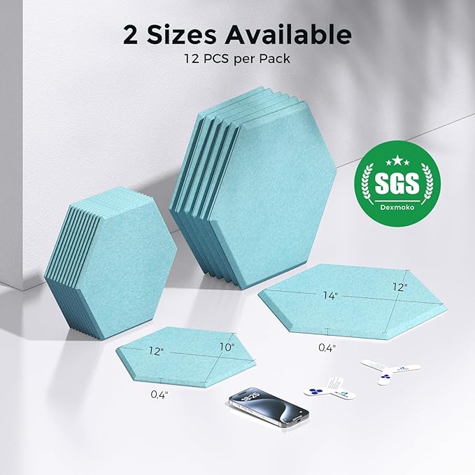 Self-Adhesive Acoustic Panels [390 lbs/yd³ Ultra-High Density], 2nd Generation Sound Absorbing Panel, Professional Level Sound Panel, Polyester Soundproof Foam [Size M, Light Sky Blue]