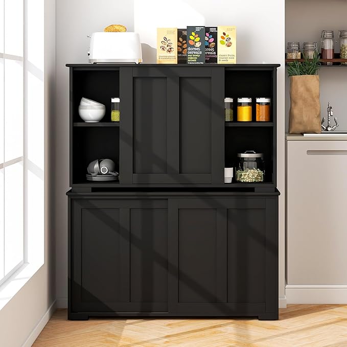 Costzon Sideboard Buffet Cabinet of 2, Wooden Kitchen Storage Cabinet with Adjustable Shelf, Sliding Barn Door, Accent Coffee Bar Cabinet Console Table for Living Room, Dining Room, Hallway