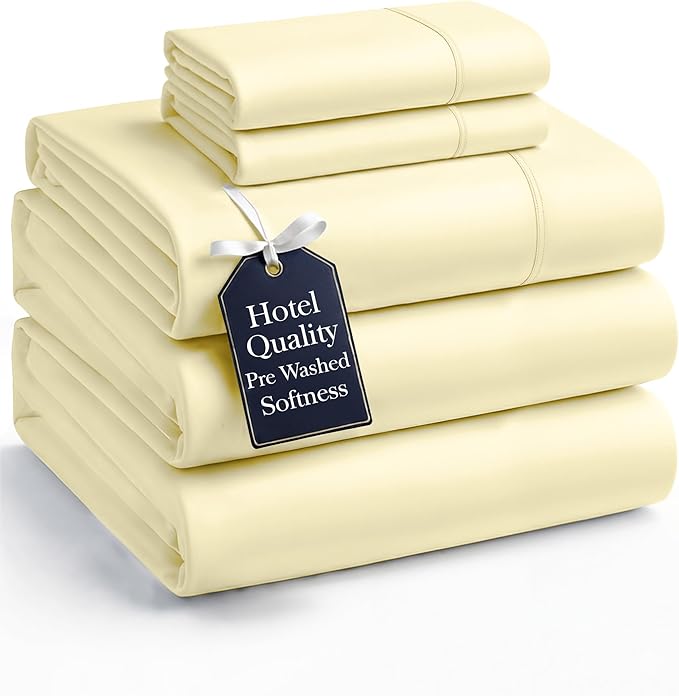 Casa Platino Sheets Split King Size Bed Set, Pre-Washed Ultra Soft Split King Bed Sheets Set, Brushed Microfiber Cooling Sheets, Split King Size Sheets Set with Deep Pockets - Vanilla