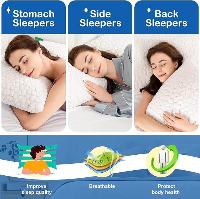 SUPA MODERN Cooling Bed Pillows for Sleeping 1 Pack Shredded Memory Foam Pillows Adjustable Cool Pillow