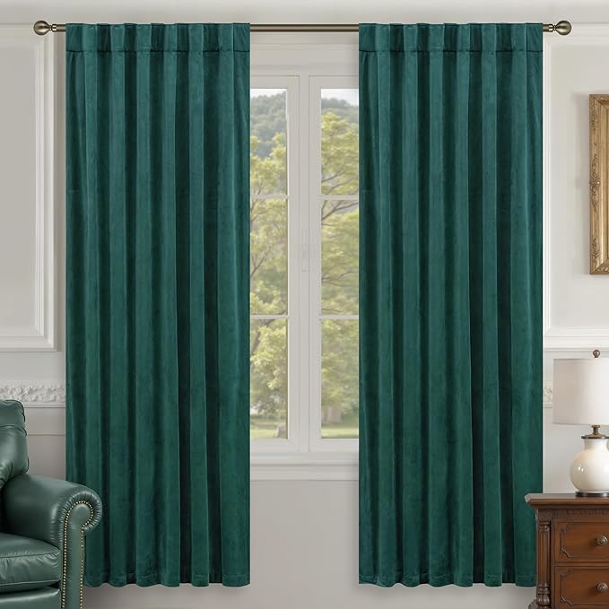 LAMIT Teal Velvet Curtains 72 Inch Length for Living Room, Soft Thermal Insulated Panels Room Darkeing Back Tab and Rod Pocket Christmas Drapes for Bedroom/Party/Hotel Hall, 2 Panels, 52 x 72 Inch