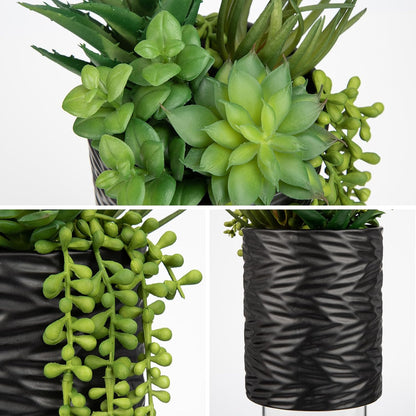 Artificial Succulents in Pots Faux Succulents Plants Fake Succulent Arrangement Potted Plants with Black Ceramic Vase for Office Desk Bathroom Shelf Living Room Indoor Home Decor Large