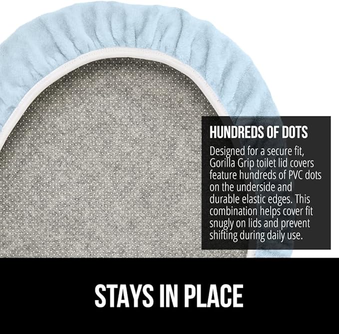 GORILLA GRIP Thick Memory Foam Bathroom Toilet Lid Seat Cover, Soft Velvet Topside, Machine Wash, Plush Cushioned Covers Fits Most Size Lids, Decorative Bath Room Accessories, 19.5x18.5, Light Blue