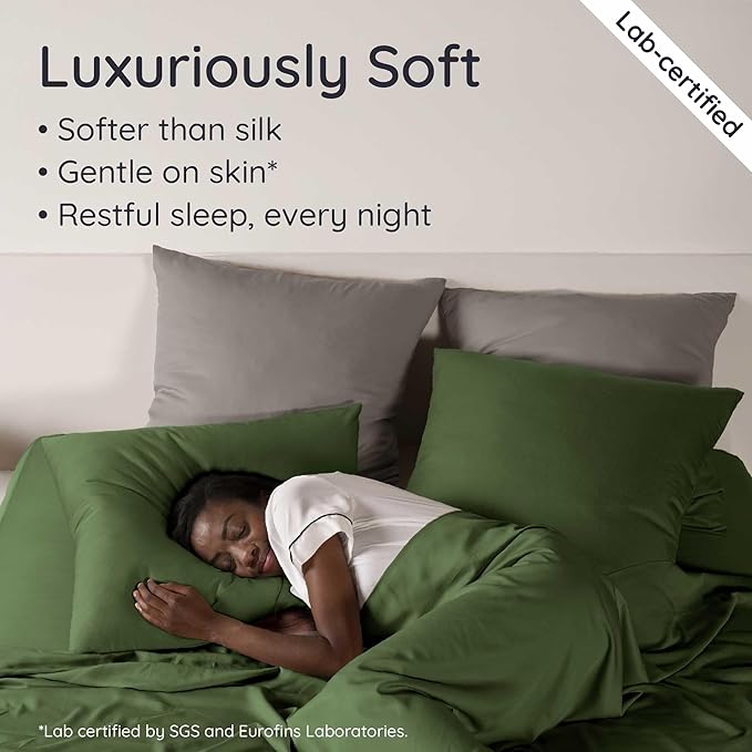 Bambaw Full Sheet Set 4pcs – 100% Viscose Derived from Bamboo Sheets Full Size Set, Cooling Bed Sheets for Hot Sleepers, with Elastic Corner Straps (Olive)