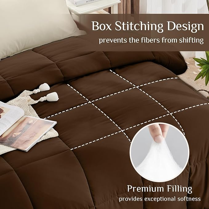 JOLLYVOGUE California King Comforter Set, Ultra-Soft Bed in a Bag Cal King Size 7 Pieces, Oeko-TEX Certified Bedding Set with Down Alternative Comforter, Sheets, Pillowcases & Shams, Brown & Beige