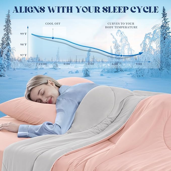 Cooling Comforter Twin Size, Double-Sided Cooling Blanket for Hot Sleepers & Night Sweats, Arc-Chill Q-Max > 0.4 Breathable Ice Blanket, Lightweight Cold Comforter (68''x90'', Pink)