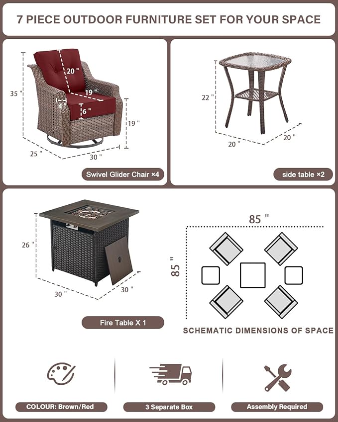 Belord Luxury Patio Furniture Set with Fire Pit Table - Outdoor Swivel Rocker Chairs Set of 4 with 30 inch Propane Fire Table for Patio Conversation and Cozy Outdoor Gatherings