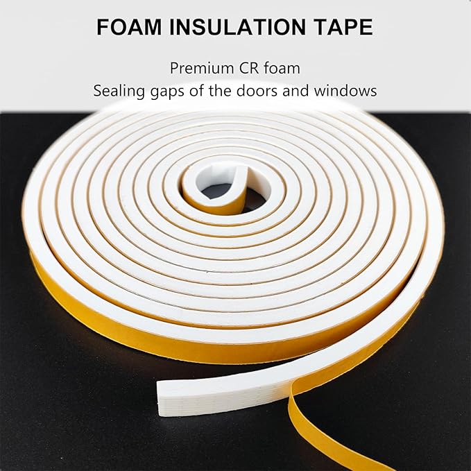 Weather Stripping Door Seal Strip, Strong Adhesive, Weatherproof, Reduce Noise, Gap Filler, Foam Insulation Tape for Doors and Windows, White, 1 in x 1/4 in x 13 Ft