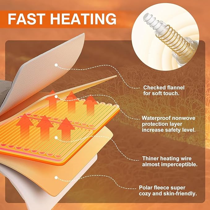 Electric Blanket, Heated Blanket with 6 Heat Levels & 10 Hours Auto Off, Soft Checked Flannel Fast Heating Blanket with ETL & FCC Certification (Gray, 90"X100")