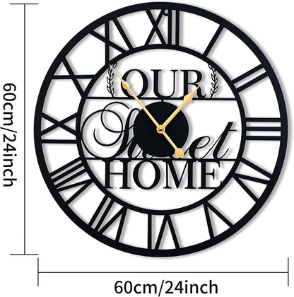LBC.JzJu24inches/60cm Large Wall Clocks Battery Powered No Ticking Silent Round Black Modern Unique Metal Wall Clocks Suitable Living Room Kitchen Bedroom Fireplace Office Farmhouse。
