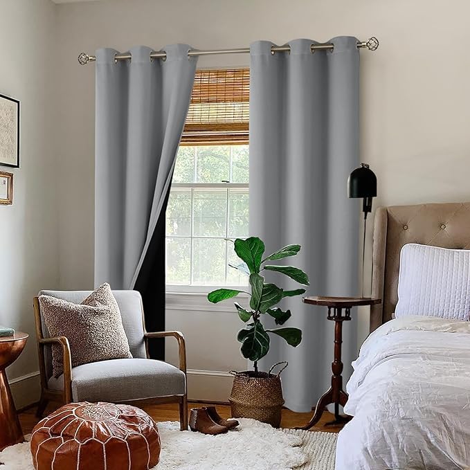BGment Thermal Insulated 100% Blackout Curtains 84 Inch Length 2 Panels, Total Light Blocking Curtains for Bedroom, Grommet Window Drapes with Thick Black Liner, 42 Inch Wide Each Panel, Dove Grey