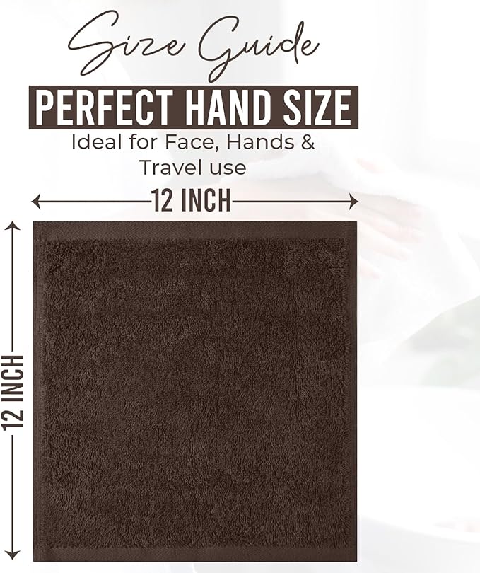 DAN RIVER 100% Cotton Wash Cloths 24 Pack [12x12] Soft & Absorbent Soft washcloths, Gym, Hotels & Spa Perfect for Everyday Use Fingertip Towels, Brown
