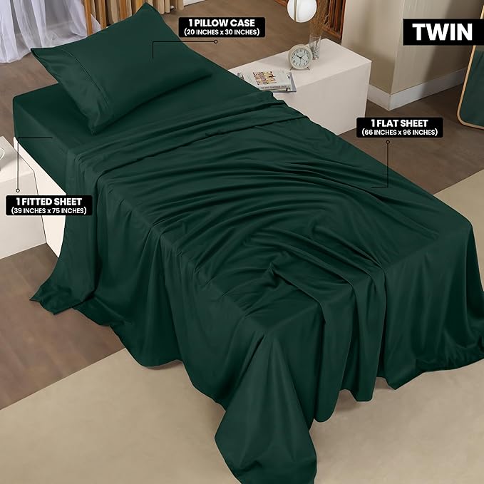 Utopia Bedding Twin Bed Sheets Set - 3 Piece Bedding - Brushed Microfiber - Shrinkage and Fade Resistant - Easy Care (Emerald Green)