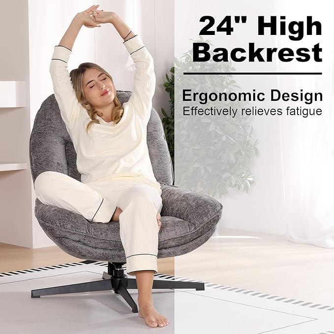360°Free Swivel Accent Chair Set of 2 for Living Room, Slightly 20°Rocking, 24" High Backrest Upholstered Armchair, Ergonomic Design, Chenille Breathable Soft Fabric Modern Single Sofa, Gray