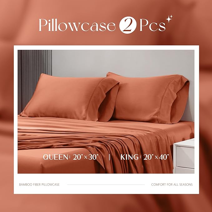 Queen Size,Rayon Derived from Bamboo,Cooling Bed Pillowcases Only,Silky Soft,Breathable Bedding Pillow Cases(Caramel,20x30 inches)