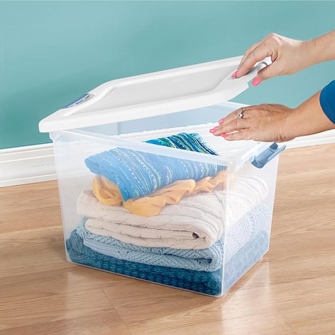 Sterilite 24-Pack Latching Box, Under Bed Storage Bins with Lids, Clear Plastic, 25 Quart - Heavy-Duty Organizing Containers for Closet, Bathroom, and Office