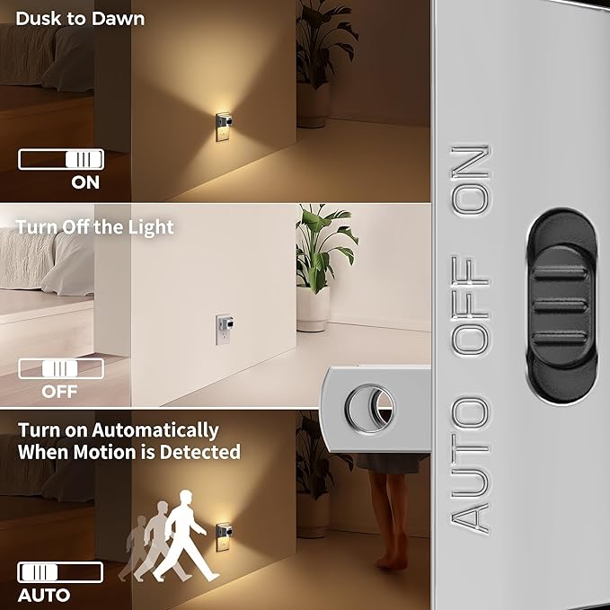 DORESshop LED Night Light[2 Pack], Silver Night Lights Plug into Wall, 3 Mode Plug in Night Light with Motion Sensor, Dusk to Dawn Sensor, Nightlights for Adults, Bedroom, Bathroom, Hallway