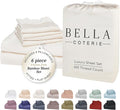 Bella Coterie 6 Piece Luxury Bamboo Viscose Split Top King Size Sheet Set | 34" Split for Adjustable Beds | 100% Organically Grown| Cooling | 18” Deep Pocket | 4 Pillowcases [Ivory]